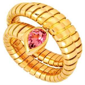 BVLGARI Tubogas Ring with Tourmaline in 18KYG (14.2g) Pink and Yellow Gold